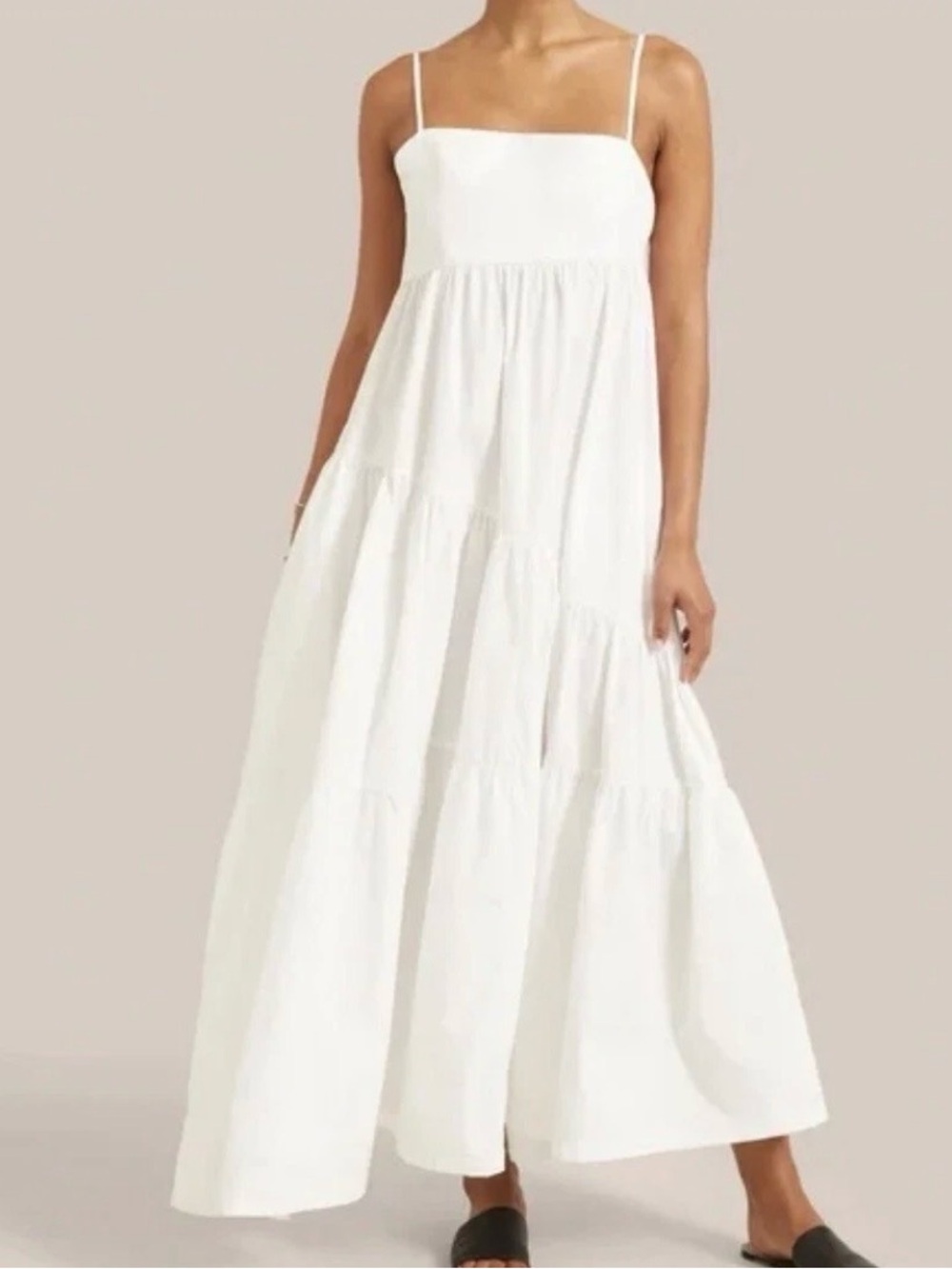 Modern Citizen White Spaghetti-Strap Tiered Maxi Dress